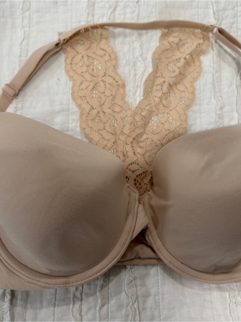 Victoria's Secret Nude Lace Racerback Perfect Coverage Bra